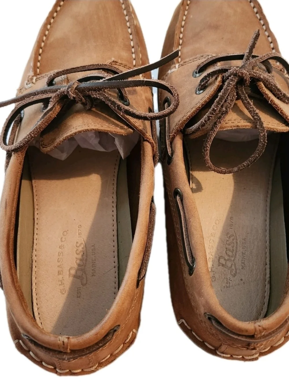 G.H. Bass & Co. Size 10.5 Tan Leather Suede Moc Toe Boat Shoe Loafer Luxe Chic